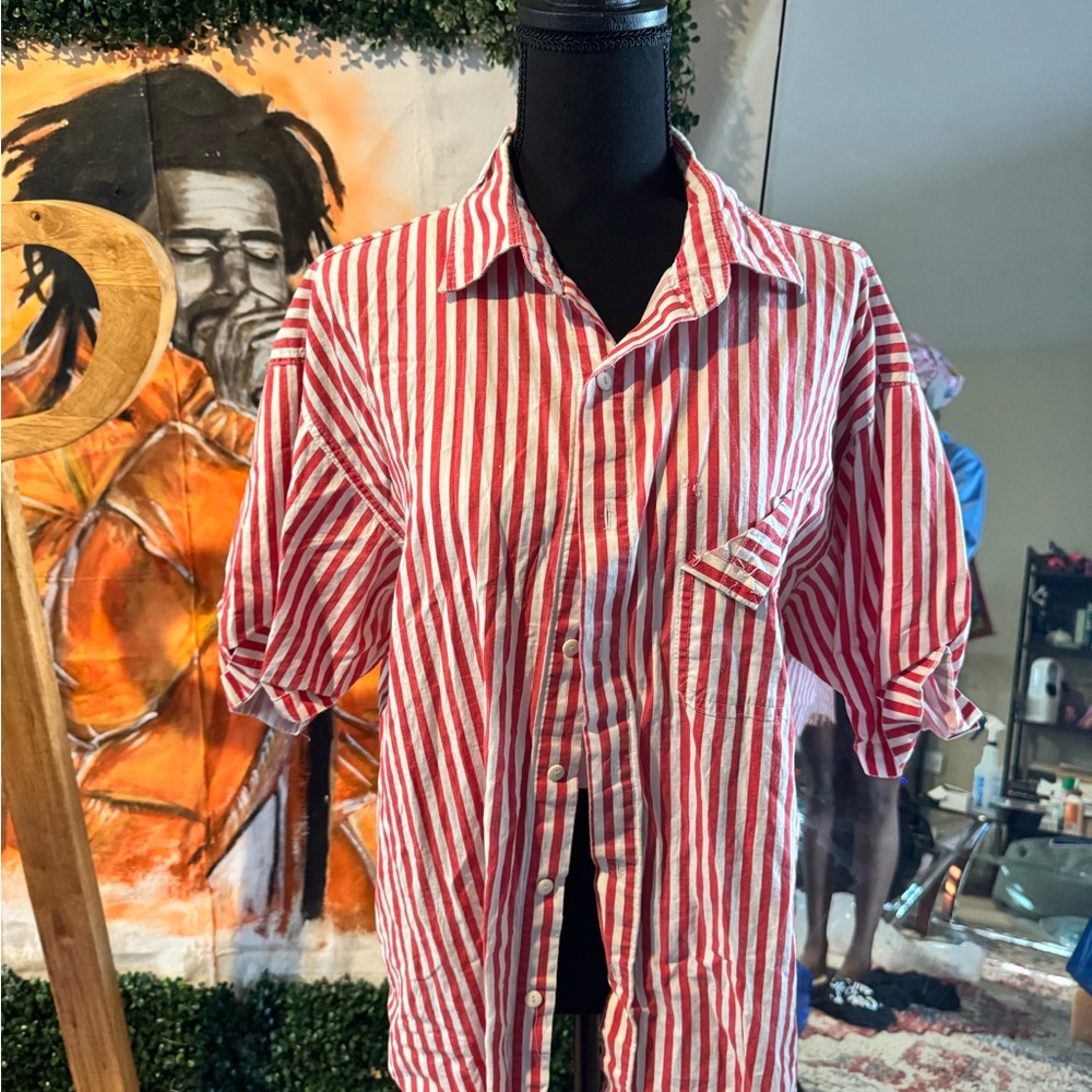 Red and White Striped Men's Shirt